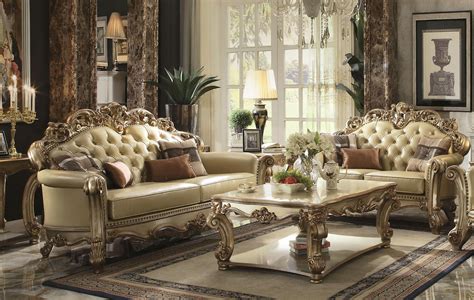 Bone Pu Gold Patina Sofa Set Pcs Vendome Acme Traditional