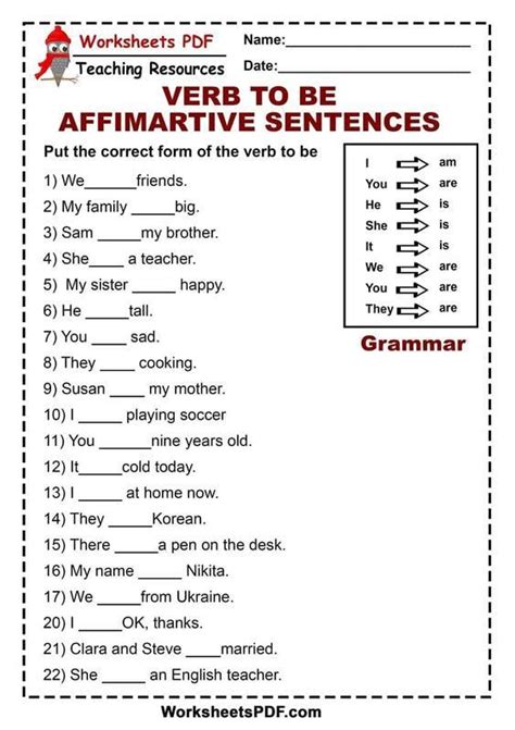 Verb To Be Affirmative Sentences ️ ️ ️ Ittt