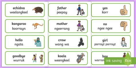 Gunditjmara Aboriginal Language Word Cards (teacher made)