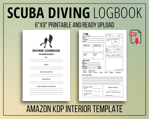 Scuba Diving Log Book KDP Interior Commercial Use Ready To Etsy