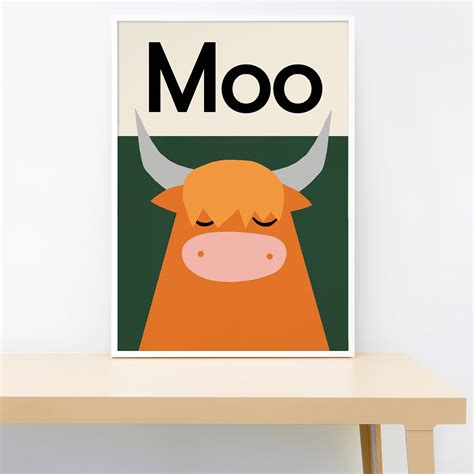 Moo Highland Cow Animal Sounds Childrens Wall Print Lorna