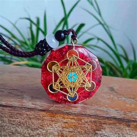 Collier Pendentif Cube De M Tatron Orgonite Jaspe Rouge Esoterique Paris