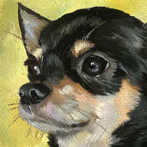 Miniature Black Chihuahua Painting by Tatjana Cechun | Saatchi Art