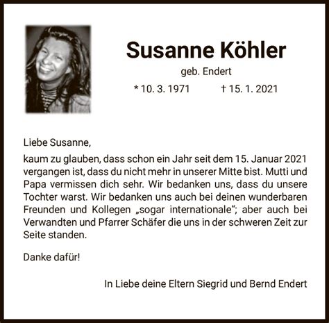 Traueranzeigen von Susanne Köhler trauer rheinmain de