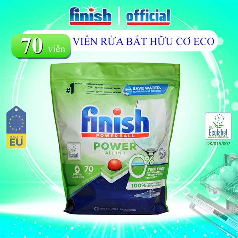 Viên Rửa Chén Bát Hữu Cơ Finish Túi 70 Viên All In 1 Max Eco 0 Không