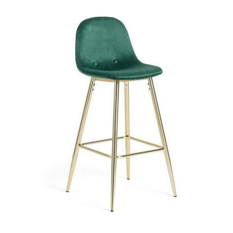 Sgabello Alto Nilson Velluto Verde Gambe Metallo Dorato Kave Home