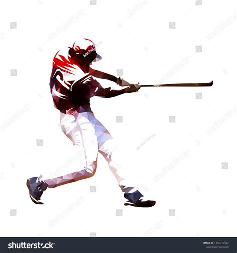 Baseball Player Swinging With Bat Isoalted Polygonal Vector