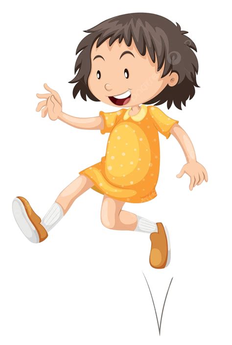 Little Girl In Yellow Skirt Jumping Theme Pupil Skipping Vector Theme