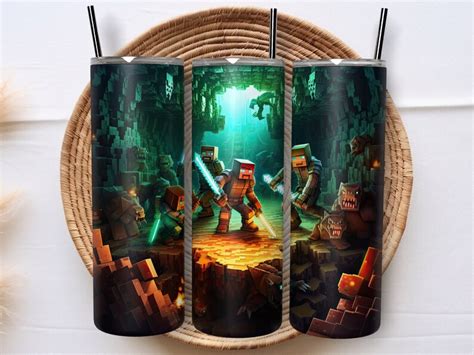 Minecraft Tumbler Wrap Pixel Video Game Sublimation Design 20oz Skinny Tumblers Mine Craft