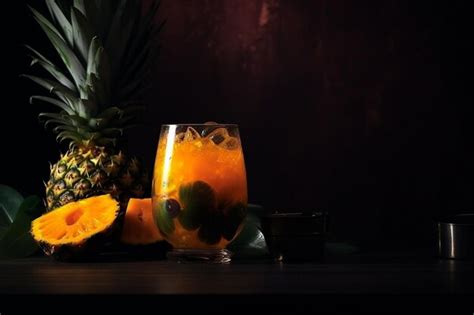 Premium Ai Image A Glass Of Pineapple Juice With A Pineapple On The Side