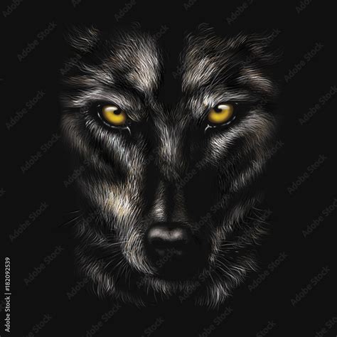 hand-drawing portrait of a black wolf Stock Illustration | Adobe Stock