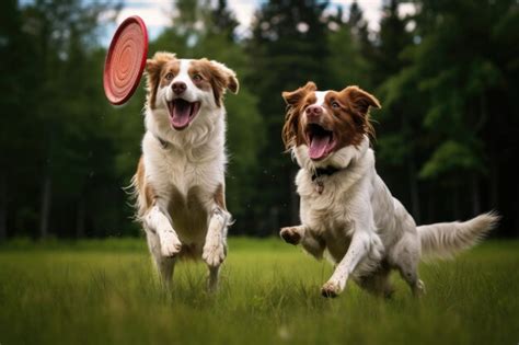 Premium AI Image | Two dogs playing with a frisbee