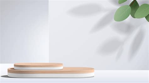 Abstract Minimal Scene With Geometric Forms Wood Podium In White