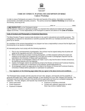 Fillable Online Med Uottawa Code Of Conduct Waiver And Assumption Of