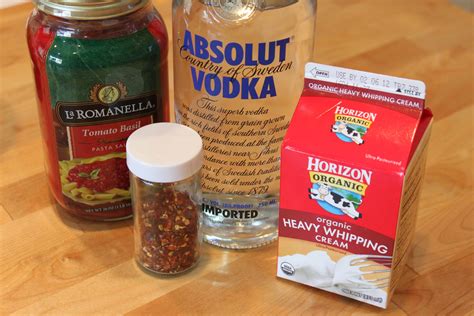 Ingredients to make vodka sauce