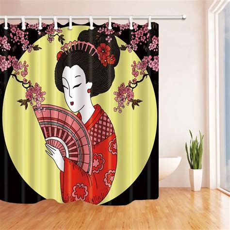 Japanese Culture Kimono Woman With Cherry Blossoms Shower Curtain