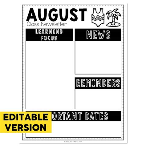 Editable Classroom Setup Back To School Resources Monthly Newsletter August Lucky