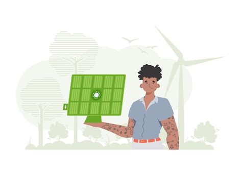 Premium Vector Eco Energy Concept A Man Holds A Solar Panel In His