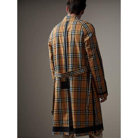 Reversible Vintage Check Gabardine Car Coat In Antique Yellow Men