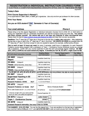 Fillable Online Ece Utexas REGISTRATION IN INDIVIDUAL INSTRUCTION