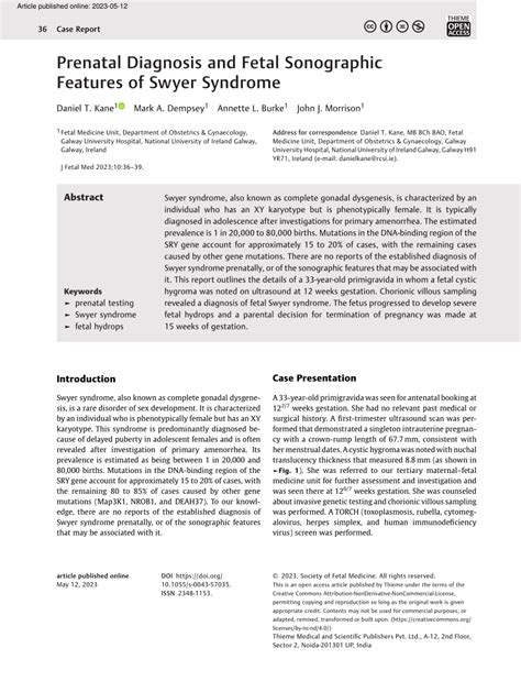 Pdf Prenatal Diagnosis And Fetal Sonographic Features Of Swyer Syndrome