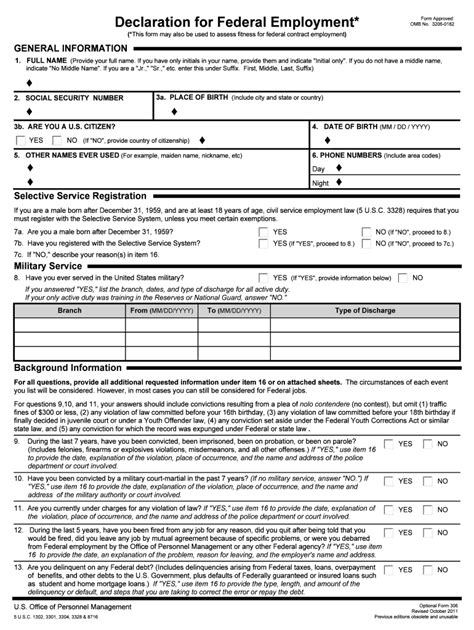 Of0306 1 Declaration For Federal Employment Form Fill And