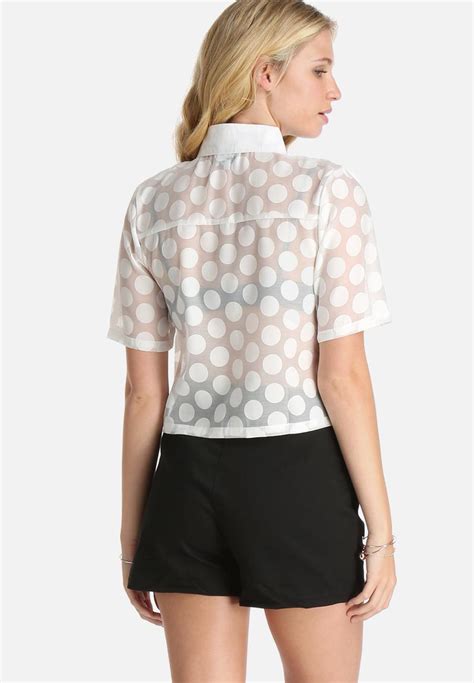 Polka Dot Semi Sheer Shirt White Lola May Shirts