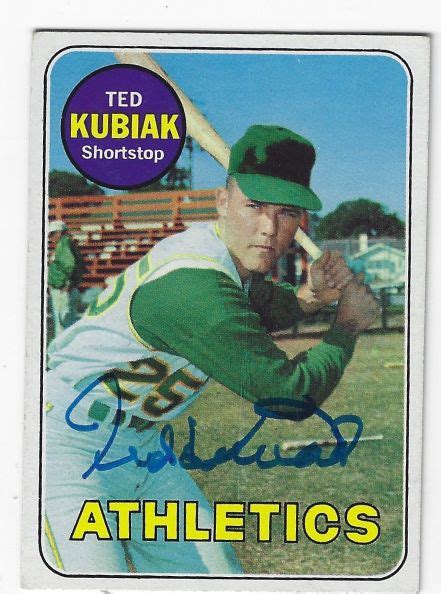 Autographed TED KUBIAK Oakland A S 1969 Topps Card Main Line Autographs