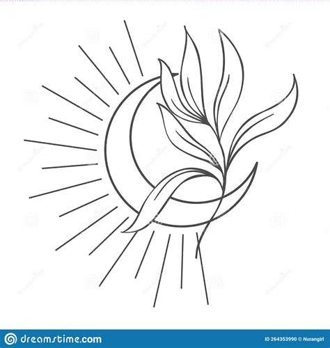 Line Art Moon With Branch On The White Background Stock Vector