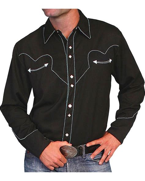 Scully Men S Embroidered Long Sleeve Snap Western Shirt Western