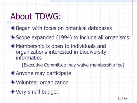 Ppt Tdwg Annual Meeting 2002 Powerpoint Presentation Free Download