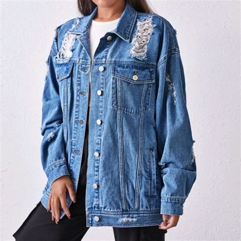 Jackets And Coats New Ripped Detail Drop Shoulder Denim Jacket Poshmark