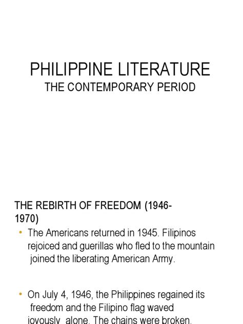 Philippine Literature The Contemporary Period Pdf Philippines Poetry