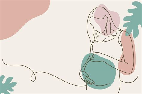 Pregnant Woman Holding Her Belly Vector Line Art Illustration In Pastel Beige Colors 24053890