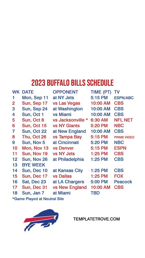 2023-2024 Buffalo Bills Lock Screen Schedule for iPhone 6-7-8 Plus