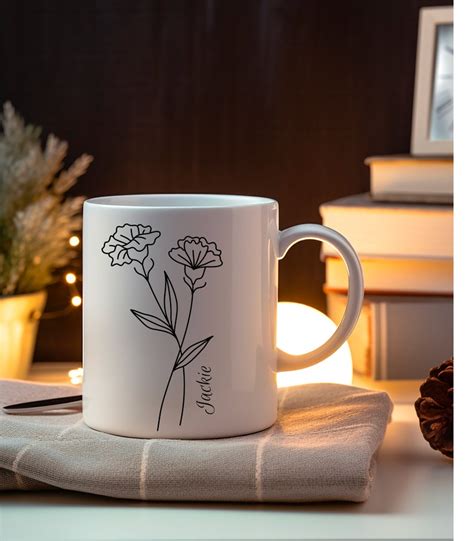 Personalized Birth Flower Coffee Cup With Name Personalized Birth