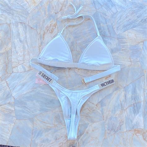 Victoria S Secret Swim 2 Pc Set Vs Swim Shine Strap Triangle Bikini Top Panty Brazilian