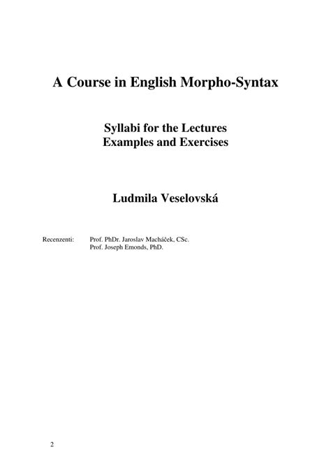 (PDF) A course in English morpho-syntax : syllabi for the lectures : examples and exercises