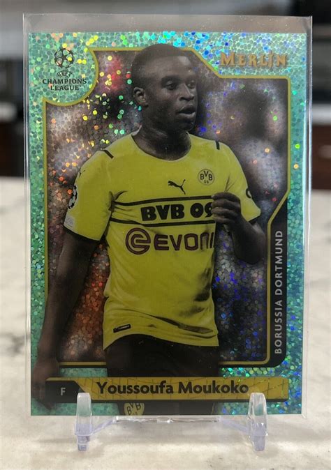 2021 22 Topps Merlin Chrome Youssoufa Moukoko Aqua Speckle Refractor