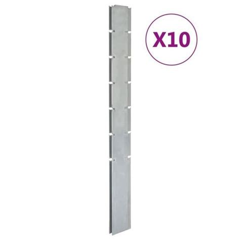 SHO Poteaux de clôture 10 pcs argenté 180 cm acier galvanisé 11611