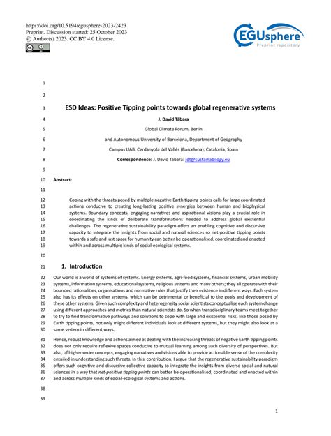 Pdf Esd Ideas Positive Tipping Points Towards Global Regenerative