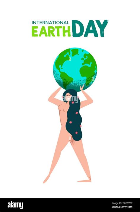 International Mother Earth Day Illustration Of Nature Woman Holding The Planet For Environment