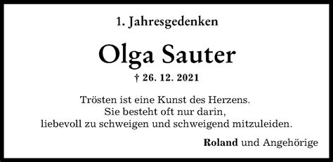 Traueranzeigen von Olga Sauter Allgäuer Zeitung