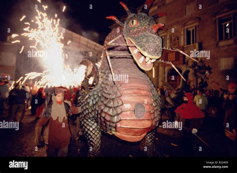 Drac Dragon at the Correfoc Fireworks Parade Festa de la Merce Barcelona Catalonia Spain Stock ...