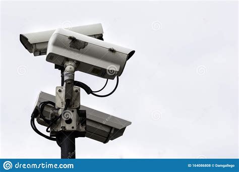 Close Up Of A Security CCTV Cameras On A Lamp Post Stock Photo Image