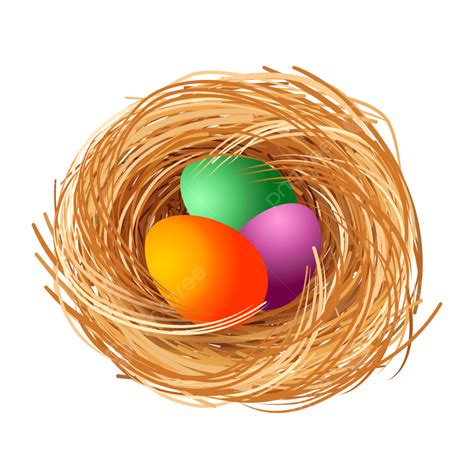 Happy Easter Illustration With D Colorful Eggs In A Basket Nest