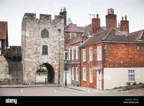 Southampton street view with tower of Southampton town walls, it is a ...