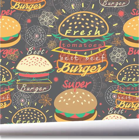 Papel De Parede Fast Food Hamburguer Lanche Kit 2 Rolos A584 No Elo7