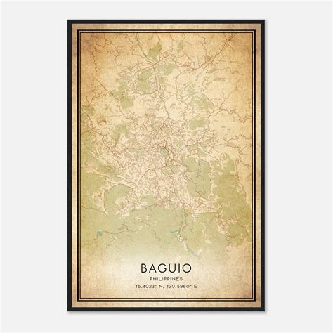 Vintage Baguio Philippines Map Poster, Baguio City Road Wall Art Print - Custom Maps & Posters