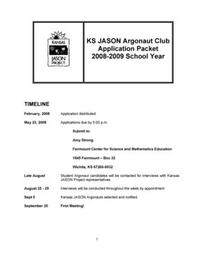 Fillable Online Webs Wichita KS JASON Argonaut Club Application Packet